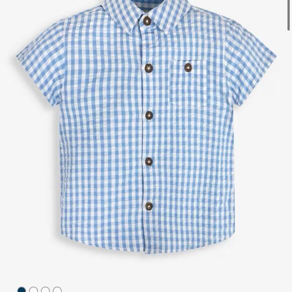 Jojo Maman Bebe Light Blue Short Sleeve Gingham Shirt - Size 3-6 months - Picture 6 of 6